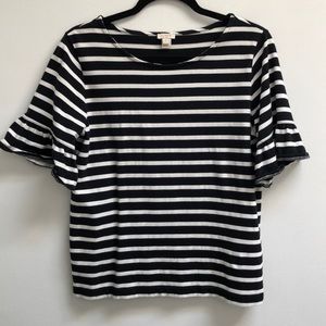 JCrew striped 3/4 flutter sleeve T-shirt